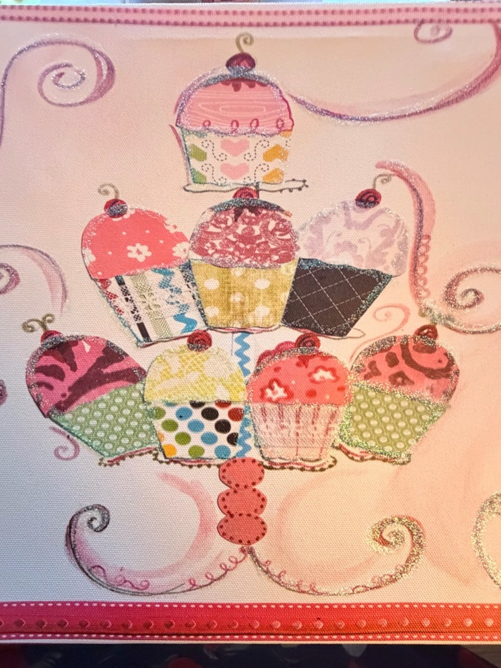 Whimsical Cupcake Artwork in Pink and Pastels Two Pictures signed